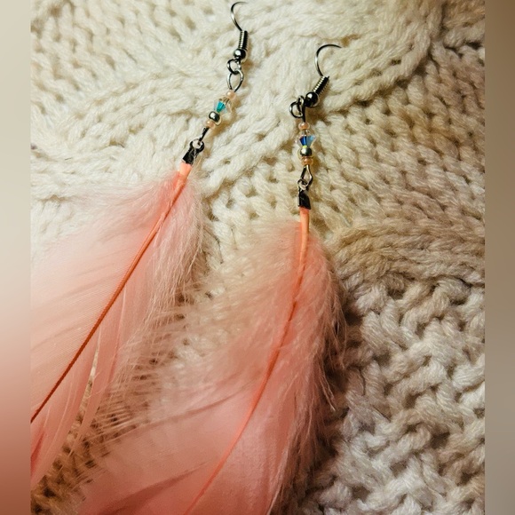 🪶 Peachy-Pink Boho Feather Festival Earrings | OOAK Handcrafted With Love 🍑 - Picture 8 of 13